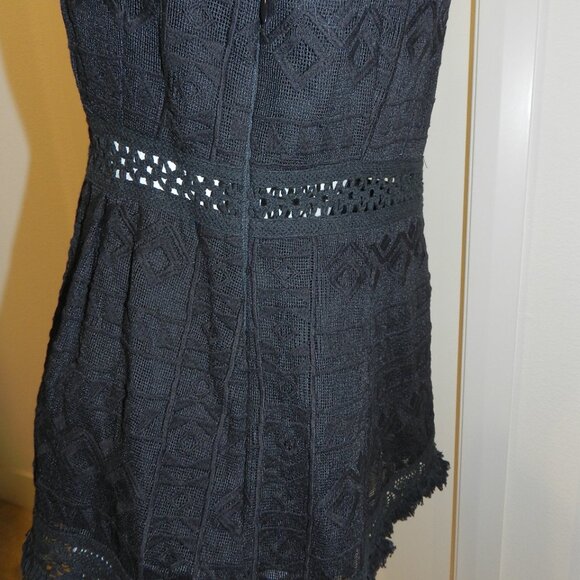 Nanette Lepore Black Boho Fringe Trim Crochet Knit Top Size 6 - Picture 5 of 14